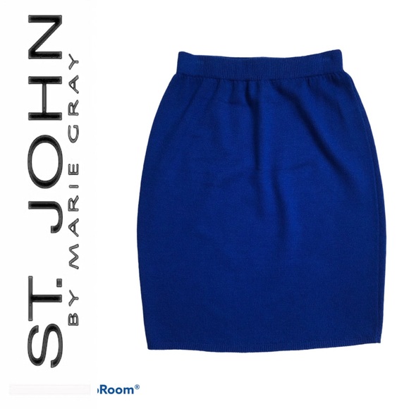 St John Pencil Skirt Royal Blue Santana Knit Marie Gray Dog Show Y2K Flaws 2
